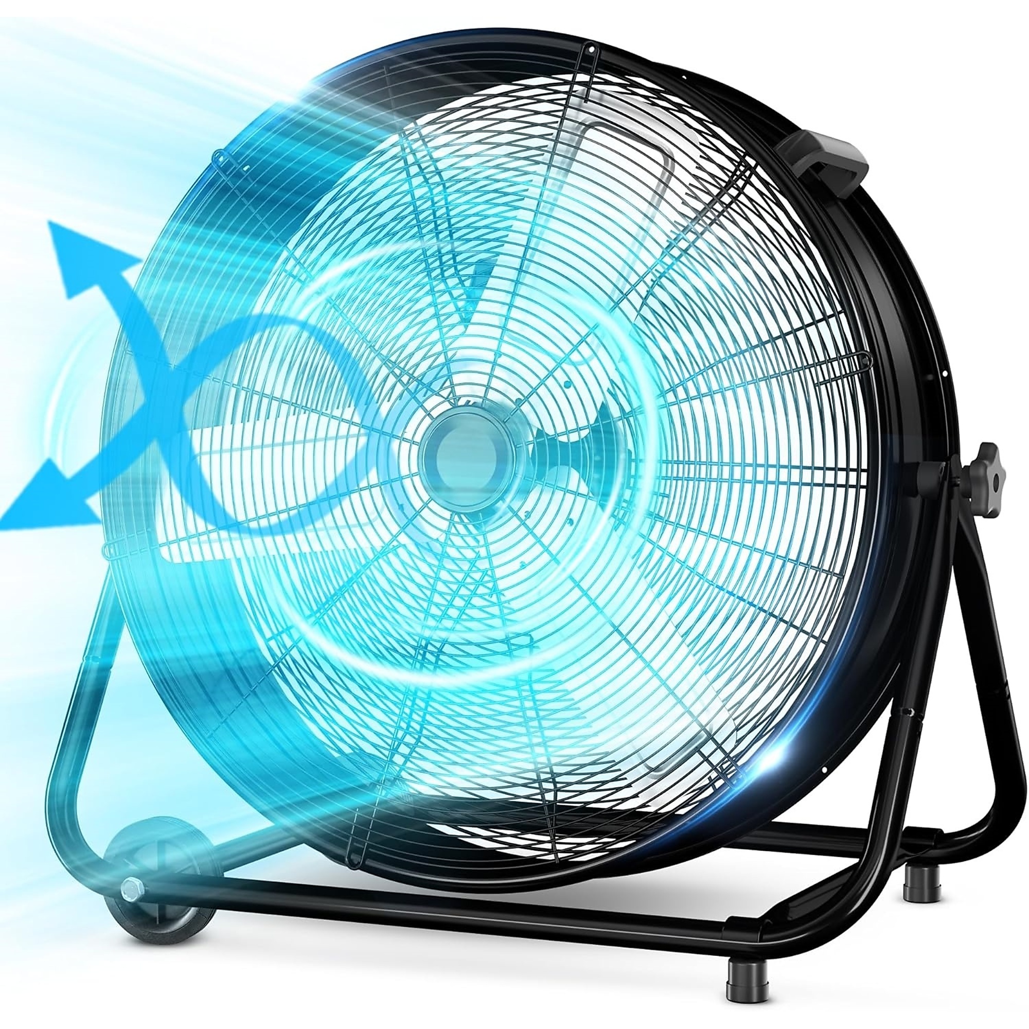 EdenDirect Industrial Drum Fan — 24in., 3 Speeds, 1/3 HP PSC Motor, 360° Adjustable Tilt, Low Noise, Black, Model# NTE-24T-Black